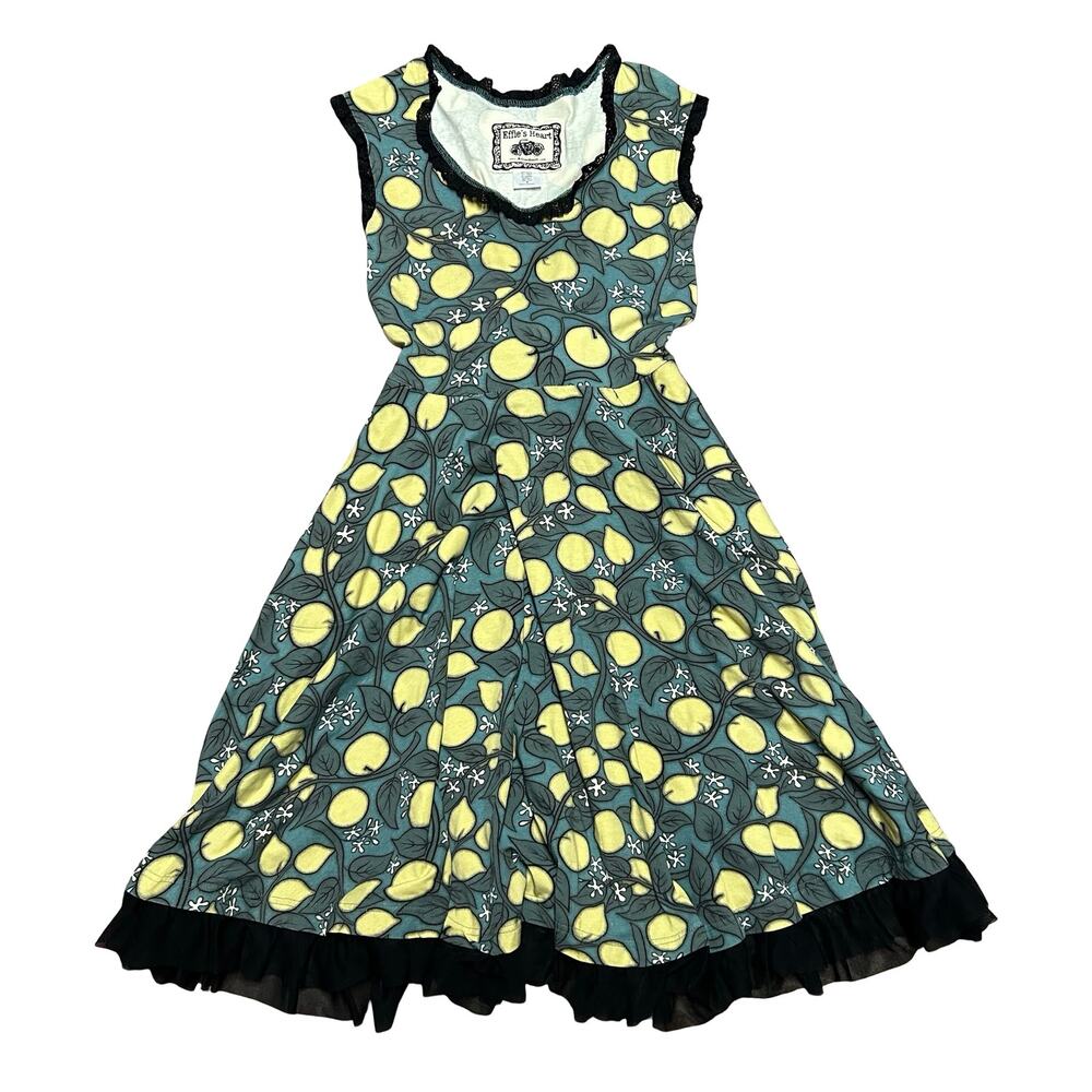 Effie’s Heart Fit and Flare Midi Dress Womens Medium Lemons Teal Yellow Black